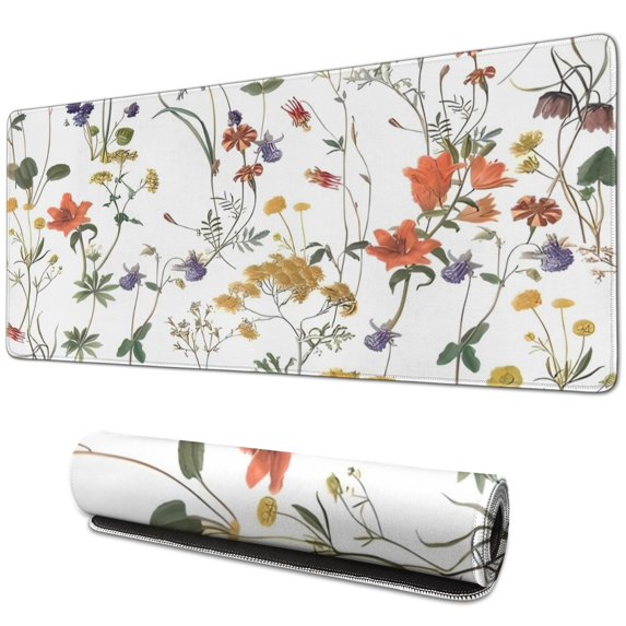 Long Mouse Pads for Desk,Pioneer Flower Floral Print Pattern Desk Mats on Top Of Desks, Desk Mouse Pad Extra Large with 3mm Non-Slip Base and Stitched Edge for Gaming,Office,Work,Home 31.5"x11.8"