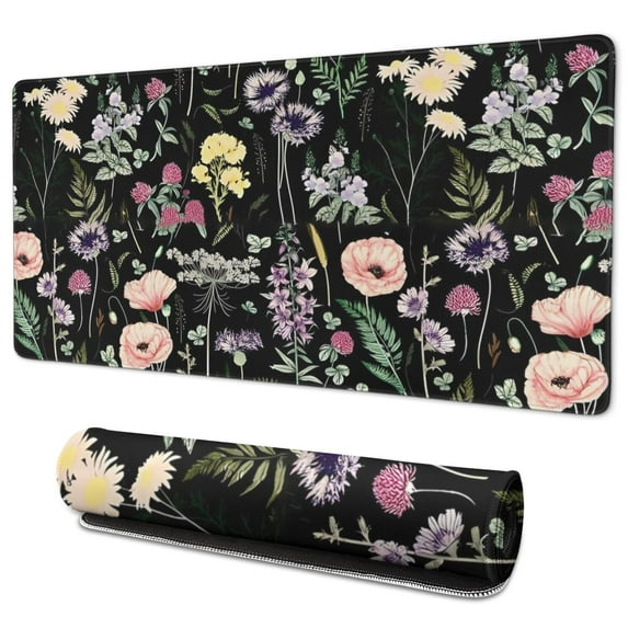 Long Mouse Pads for Desk,Pioneer Flower Floral Print Pattern Desk Mats on Top Of Desks, Desk Mouse Pad Extra Large with 3mm Non-Slip Base and Stitched Edge for Gaming,Office,Work,Home 35.4"x15.7"