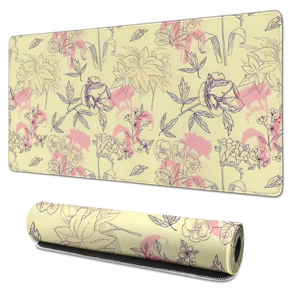 Long Mouse Pads for Desk,Pioneer Flower Floral Print Pattern Desk Mats on Top Of Desks, Desk Mouse Pad Extra Large with 3mm Non-Slip Base and Stitched Edge for Gaming,Office,Work,Home 31.5"x15.7"