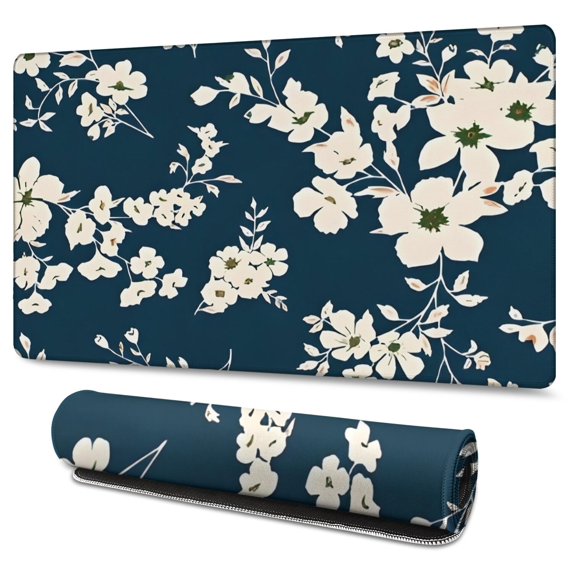 Long Mouse Pads for Desk,Pioneer Flower Floral Print Pattern Desk Mats on Top Of Desks, Desk Mouse Pad Extra Large with 3mm Non-Slip Base and Stitched Edge for Gaming,Office,Work,Home 47.3"x23.6"