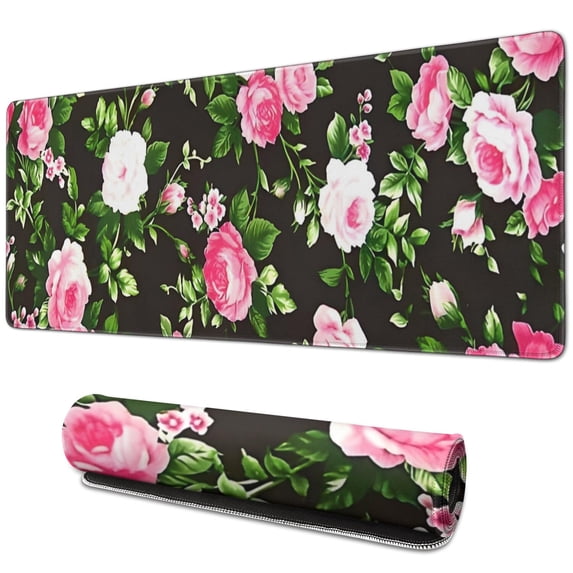 Long Mouse Pads for Desk,Pioneer Flower Floral Print Pattern Desk Mats on Top Of Desks, Desk Mouse Pad Extra Large with 3mm Non-Slip Base and Stitched Edge for Gaming,Office,Work,Home 31.5"x11.8"