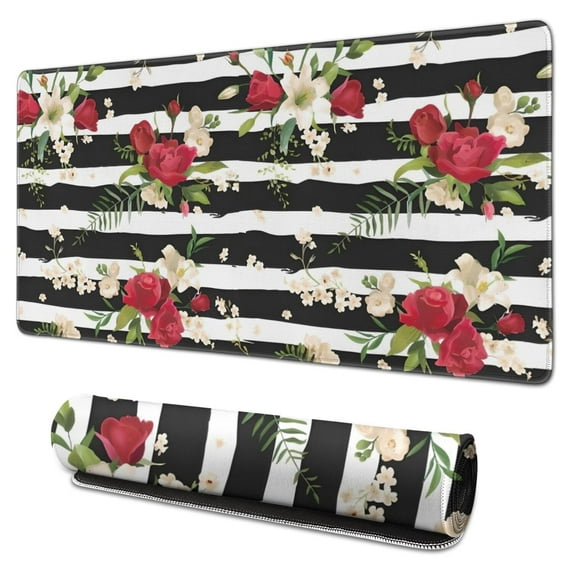 Long Mouse Pads for Desk,Pioneer Flower Floral Print Pattern Desk Mats on Top Of Desks, Desk Mouse Pad Extra Large with 3mm Non-Slip Base and Stitched Edge for Gaming,Office,Work,Home 31.5"x15.7"