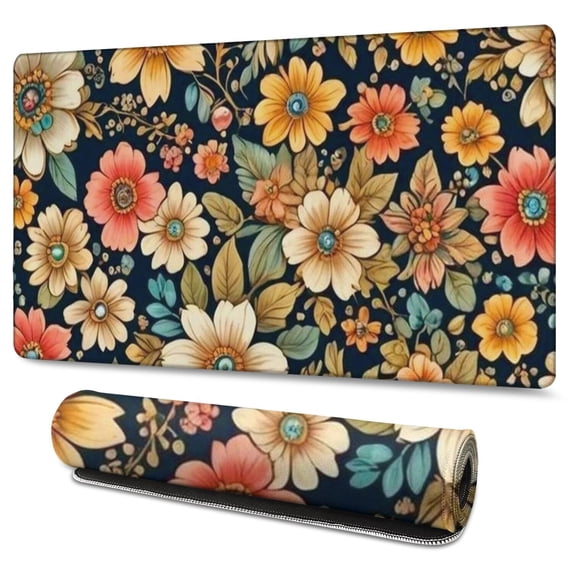 Long Mouse Pads for Desk,Pioneer Flower Floral Print Pattern Desk Mats on Top Of Desks, Desk Mouse Pad Extra Large with 3mm Non-Slip Base and Stitched Edge for Gaming,Office,Work,Home 47.3"x23.6"