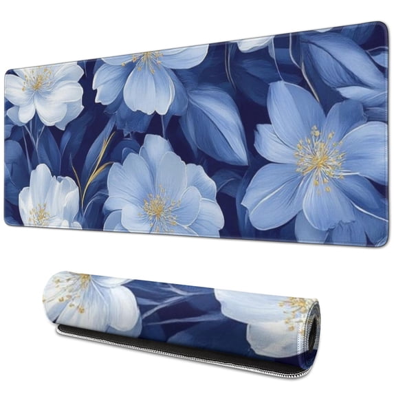 Long Mouse Pads for Desk,Pioneer Flower Floral Print Pattern Desk Mats on Top Of Desks, Desk Mouse Pad Extra Large with 3mm Non-Slip Base and Stitched Edge for Gaming,Office,Work,Home 31.5"x11.8"