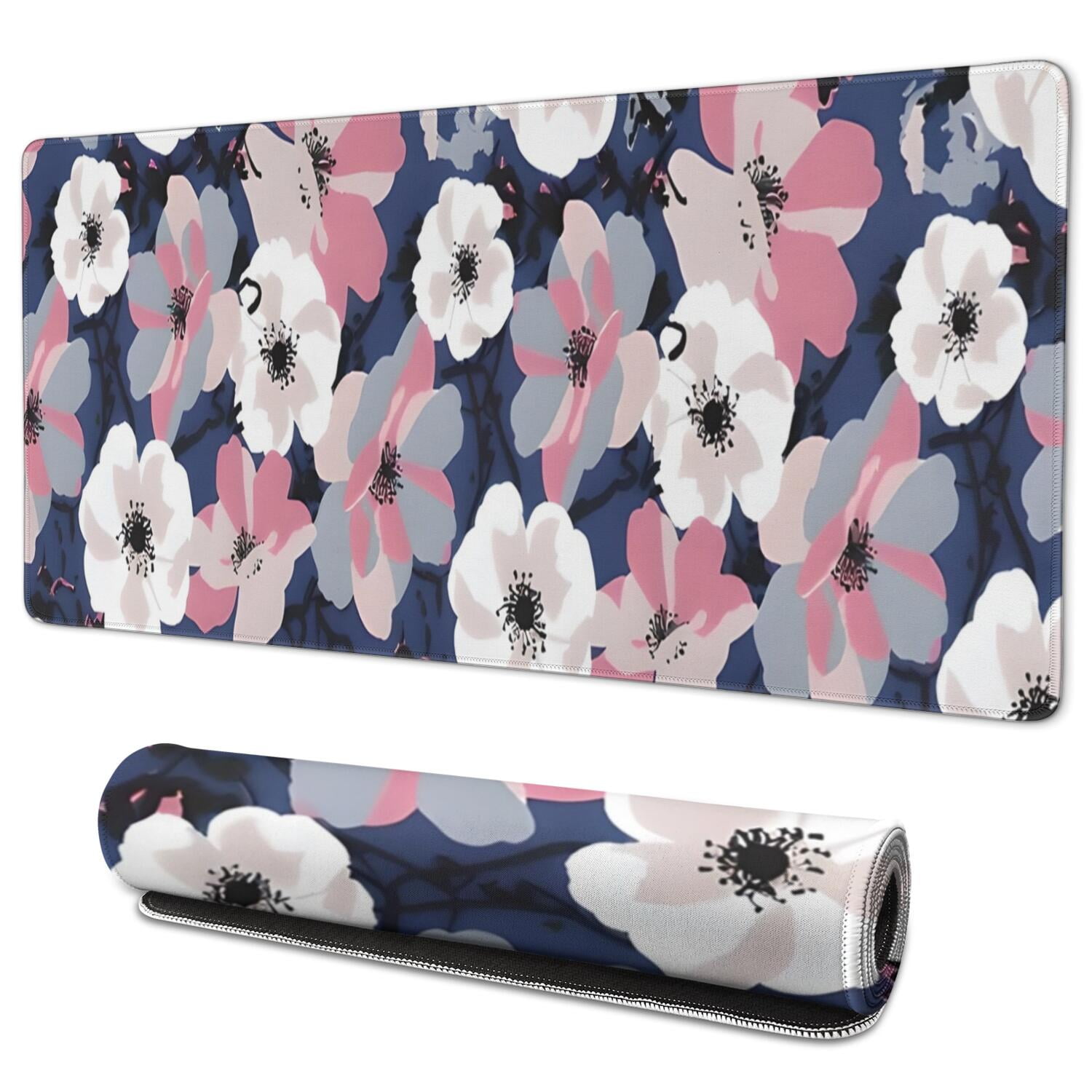 Long Mouse Pads for Desk,Pioneer Flower Floral Print Pattern Desk Mats on Top Of Desks, Desk Mouse Pad Extra Large with 3mm Non-Slip Base and Stitched Edge for Gaming,Office,Work,Home 35.4"x15.7"