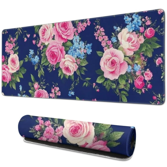 Long Mouse Pads for Desk,Pioneer Flower Floral Print Pattern Desk Mats on Top Of Desks, Desk Mouse Pad Extra Large with 3mm Non-Slip Base and Stitched Edge for Gaming,Office,Work,Home 31.5"x11.8"