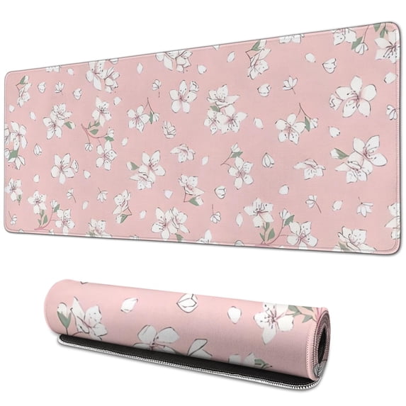 Long Mouse Pads for Desk,Pioneer Flower Floral Print Pattern Desk Mats on Top Of Desks, Desk Mouse Pad Extra Large with 3mm Non-Slip Base and Stitched Edge for Gaming,Office,Work,Home 31.5"x11.8"