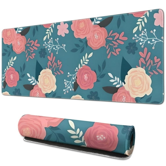Long Mouse Pads for Desk,Pioneer Flower Floral Print Pattern Desk Mats on Top Of Desks, Desk Mouse Pad Extra Large with 3mm Non-Slip Base and Stitched Edge for Gaming,Office,Work,Home 31.5"x11.8"