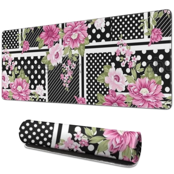 Long Mouse Pads for Desk,Pioneer Flower Floral Print Pattern Desk Mats on Top Of Desks, Desk Mouse Pad Extra Large with 3mm Non-Slip Base and Stitched Edge for Gaming,Office,Work,Home 31.5"x11.8"