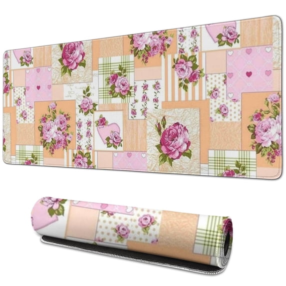 Long Mouse Pads for Desk,Pioneer Flower Floral Print Pattern Desk Mats on Top Of Desks, Desk Mouse Pad Extra Large with 3mm Non-Slip Base and Stitched Edge for Gaming,Office,Work,Home 31.5"x11.8"