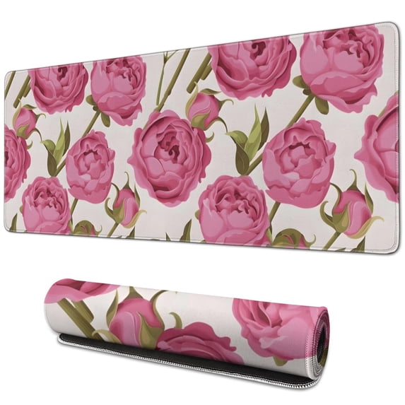 Long Mouse Pads for Desk,Pioneer Flower Floral Print Pattern Desk Mats on Top Of Desks, Desk Mouse Pad Extra Large with 3mm Non-Slip Base and Stitched Edge for Gaming,Office,Work,Home 31.5"x11.8"