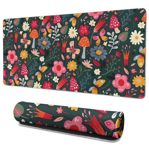 Long Mouse Pads for Desk,Pioneer Flower Floral Print Pattern Desk Mats on Top Of Desks, Desk Mouse Pad Extra Large with 3mm Non-Slip Base and Stitched Edge for Gaming,Office,Work,Home 35.4"x15.7"