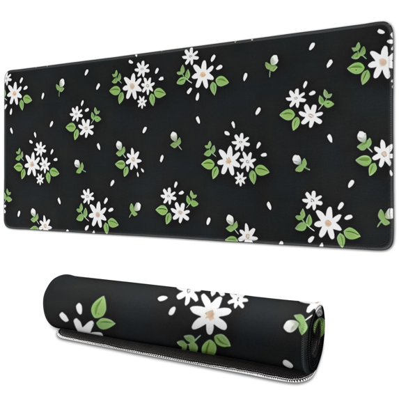 Long Mouse Pads for Desk,Pioneer Flower Floral Print Pattern Desk Mats on Top Of Desks, Desk Mouse Pad Extra Large with 3mm Non-Slip Base and Stitched Edge for Gaming,Office,Work,Home 31.5"x11.8"