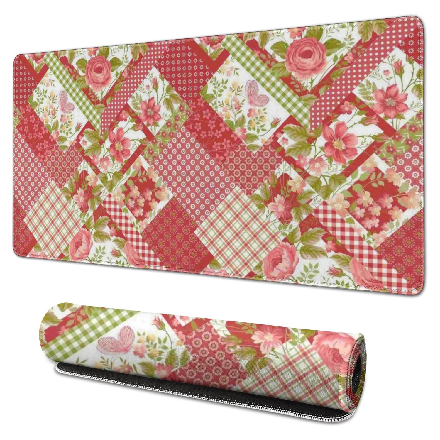 Long Mouse Pads for Desk,Pioneer Flower Floral Print Pattern Desk Mats on Top Of Desks, Desk Mouse Pad Extra Large with 3mm Non-Slip Base and Stitched Edge for Gaming,Office,Work,Home 31.5"x15.7"