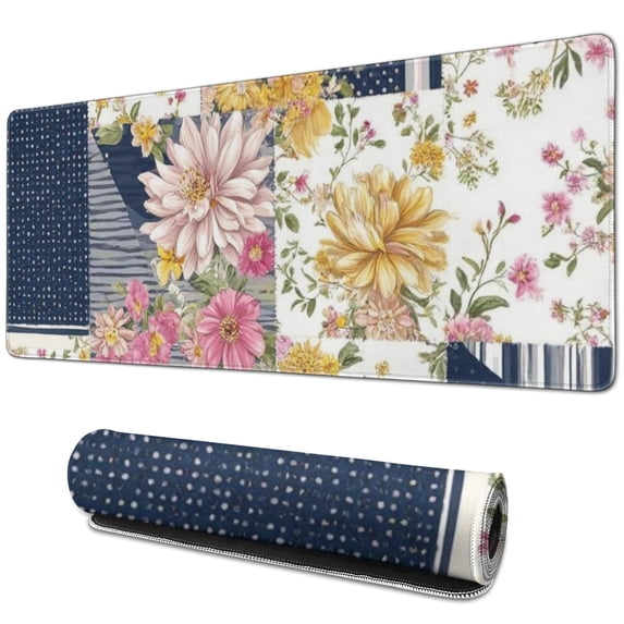 Long Mouse Pads for Desk,Pioneer Flower Floral Print Pattern Desk Mats on Top Of Desks, Desk Mouse Pad Extra Large with 3mm Non-Slip Base and Stitched Edge for Gaming,Office,Work,Home 31.5"x11.8"