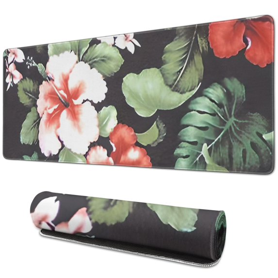 Long Mouse Pads for Desk,Pioneer Flower Floral Print Pattern Desk Mats on Top Of Desks, Desk Mouse Pad Extra Large with 3mm Non-Slip Base and Stitched Edge for Gaming,Office,Work,Home 31.5"x11.8"
