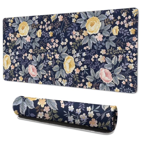 Long Mouse Pads for Desk,Pioneer Flower Floral Print Pattern Desk Mats on Top Of Desks, Desk Mouse Pad Extra Large with 3mm Non-Slip Base and Stitched Edge for Gaming,Office,Work,Home 35.4"x15.7"