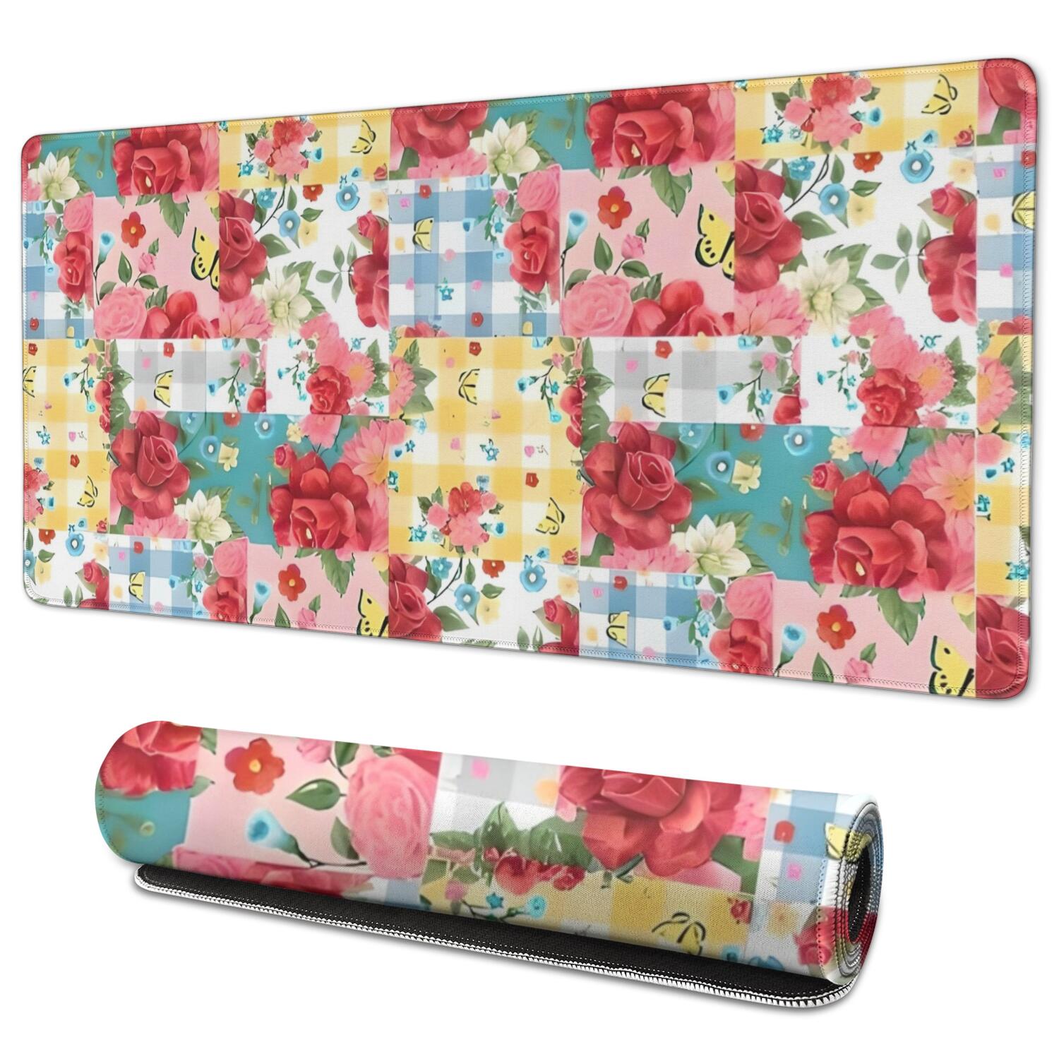 Long Mouse Pads for Desk,Pioneer Flower Floral Print Pattern Desk Mats on Top Of Desks, Desk Mouse Pad Extra Large with 3mm Non-Slip Base and Stitched Edge for Gaming,Office,Work,Home 35.4"x15.7"