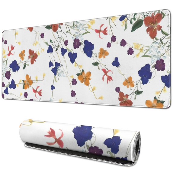 Long Mouse Pads for Desk,Pioneer Flower Floral Print Pattern Desk Mats on Top Of Desks, Desk Mouse Pad Extra Large with 3mm Non-Slip Base and Stitched Edge for Gaming,Office,Work,Home 31.5"x11.8"