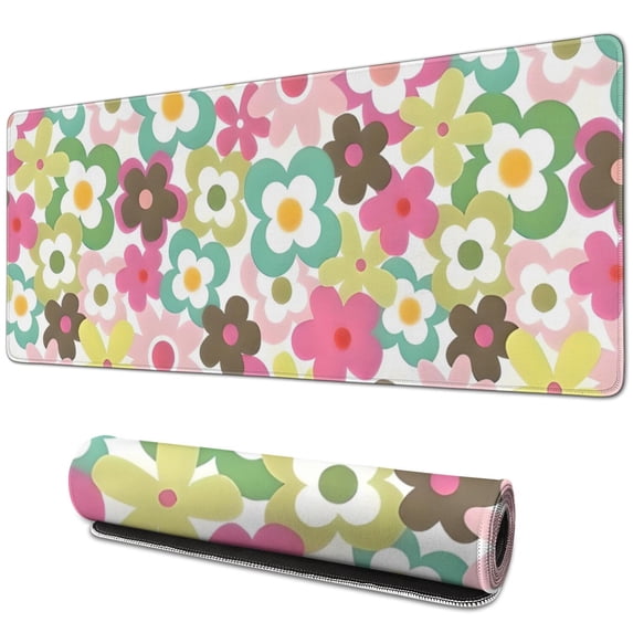 Long Mouse Pads for Desk,Pioneer Flower Floral Print Pattern Desk Mats on Top Of Desks, Desk Mouse Pad Extra Large with 3mm Non-Slip Base and Stitched Edge for Gaming,Office,Work,Home 31.5"x11.8"
