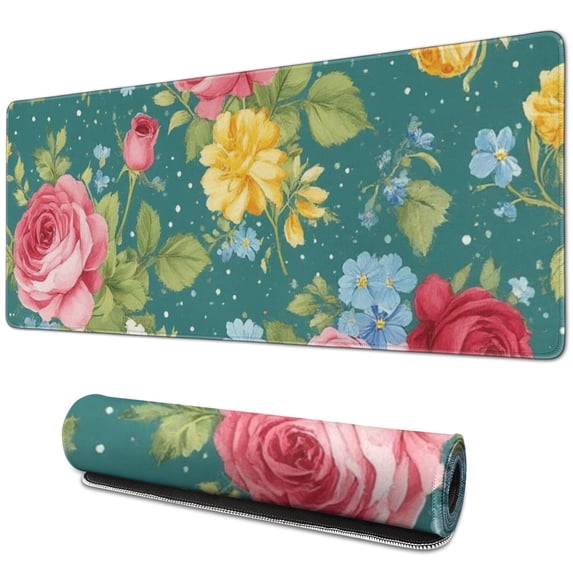 Long Mouse Pads for Desk,Pioneer Flower Floral Print Pattern Desk Mats on Top Of Desks, Desk Mouse Pad Extra Large with 3mm Non-Slip Base and Stitched Edge for Gaming,Office,Work,Home 31.5"x11.8"