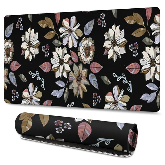 Long Mouse Pads for Desk,Pioneer Flower Floral Print Pattern Desk Mats on Top Of Desks, Desk Mouse Pad Extra Large with 3mm Non-Slip Base and Stitched Edge for Gaming,Office,Work,Home 47.3"x23.6"