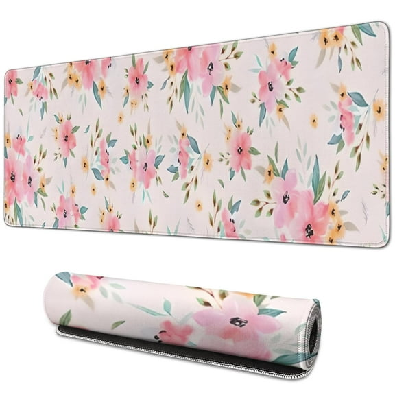 Long Mouse Pads for Desk,Pioneer Flower Floral Print Pattern Desk Mats on Top Of Desks, Desk Mouse Pad Extra Large with 3mm Non-Slip Base and Stitched Edge for Gaming,Office,Work,Home 31.5"x11.8"