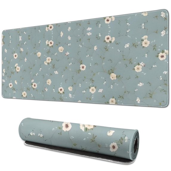 Long Mouse Pads for Desk,Pioneer Flower Floral Print Pattern Desk Mats on Top Of Desks, Desk Mouse Pad Extra Large with 3mm Non-Slip Base and Stitched Edge for Gaming,Office,Work,Home 31.5"x11.8"