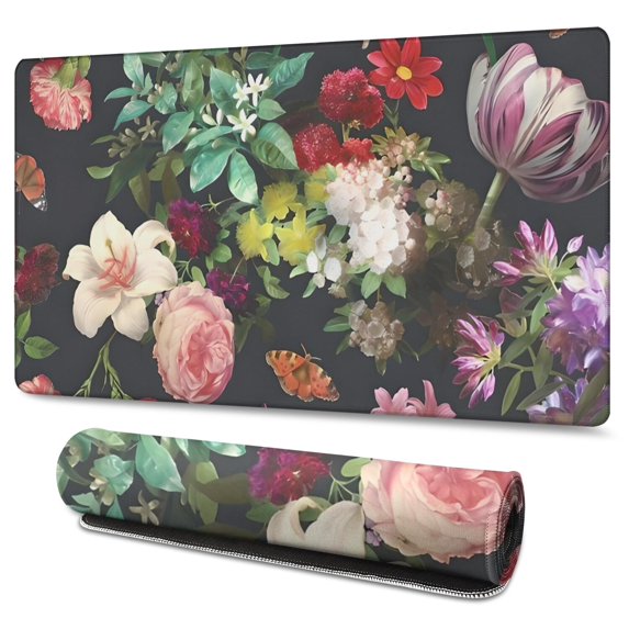 Long Mouse Pads for Desk,Pioneer Flower Floral Print Pattern Desk Mats on Top Of Desks, Desk Mouse Pad Extra Large with 3mm Non-Slip Base and Stitched Edge for Gaming,Office,Work,Home 47.3"x23.6"