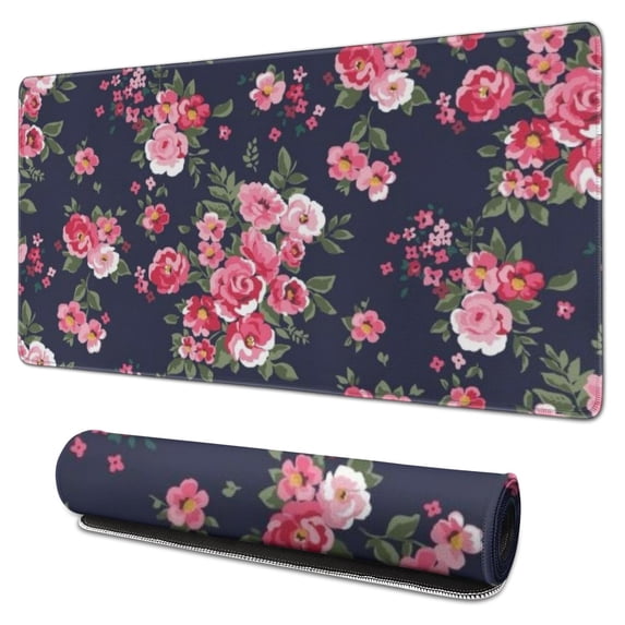 Long Mouse Pads for Desk,Pioneer Flower Floral Print Pattern Desk Mats on Top Of Desks, Desk Mouse Pad Extra Large with 3mm Non-Slip Base and Stitched Edge for Gaming,Office,Work,Home 31.5"x15.7"