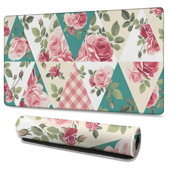 Long Mouse Pads for Desk,Pioneer Flower Floral Print Pattern Desk Mats on Top Of Desks, Desk Mouse Pad Extra Large with 3mm Non-Slip Base and Stitched Edge for Gaming,Office,Work,Home 47.3"x23.6"