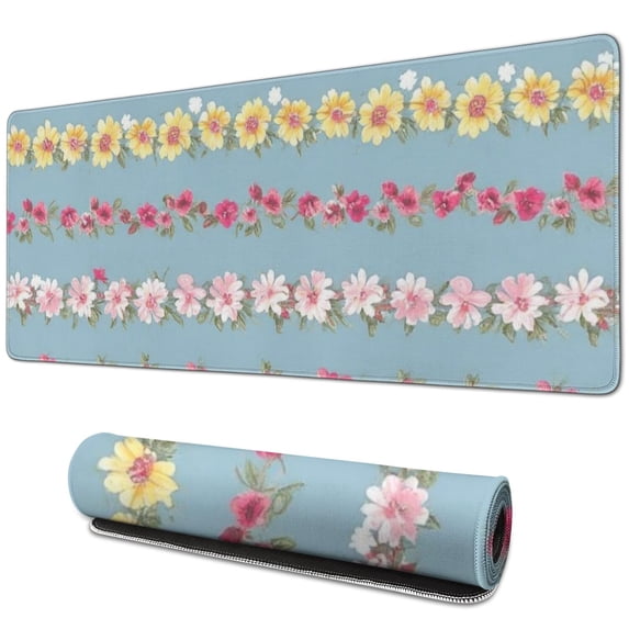 Long Mouse Pads for Desk,Pioneer Flower Floral Print Pattern Desk Mats on Top Of Desks, Desk Mouse Pad Extra Large with 3mm Non-Slip Base and Stitched Edge for Gaming,Office,Work,Home 31.5"x11.8"