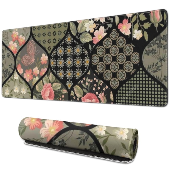 Long Mouse Pads for Desk,Pioneer Flower Floral Print Pattern Desk Mats on Top Of Desks, Desk Mouse Pad Extra Large with 3mm Non-Slip Base and Stitched Edge for Gaming,Office,Work,Home 31.5"x11.8"