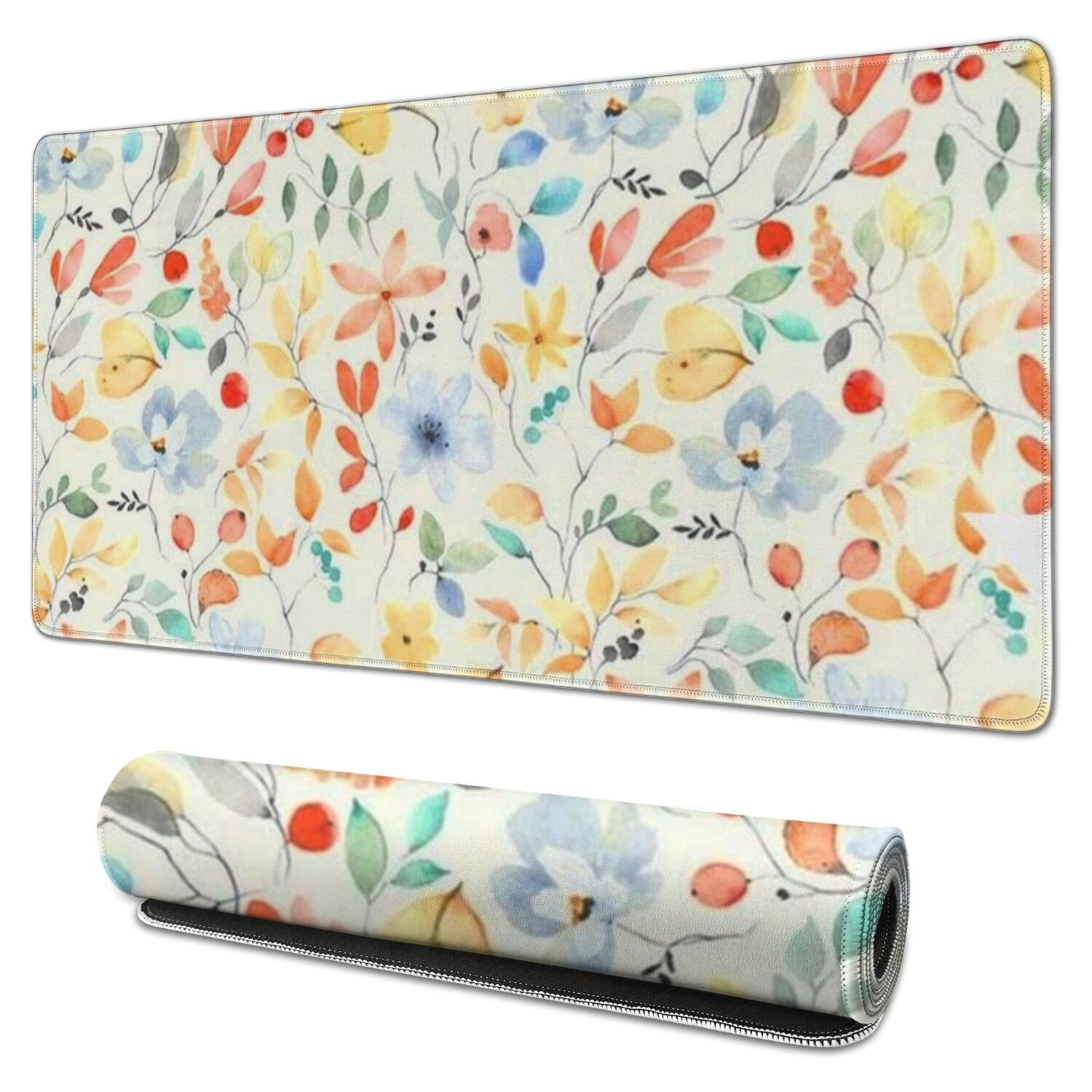 Long Mouse Pads for Desk,Pioneer Flower Floral Print Pattern Desk Mats on Top Of Desks, Desk Mouse Pad Extra Large with 3mm Non-Slip Base and Stitched Edge for Gaming,Office,Work,Home 31.5"x15.7"