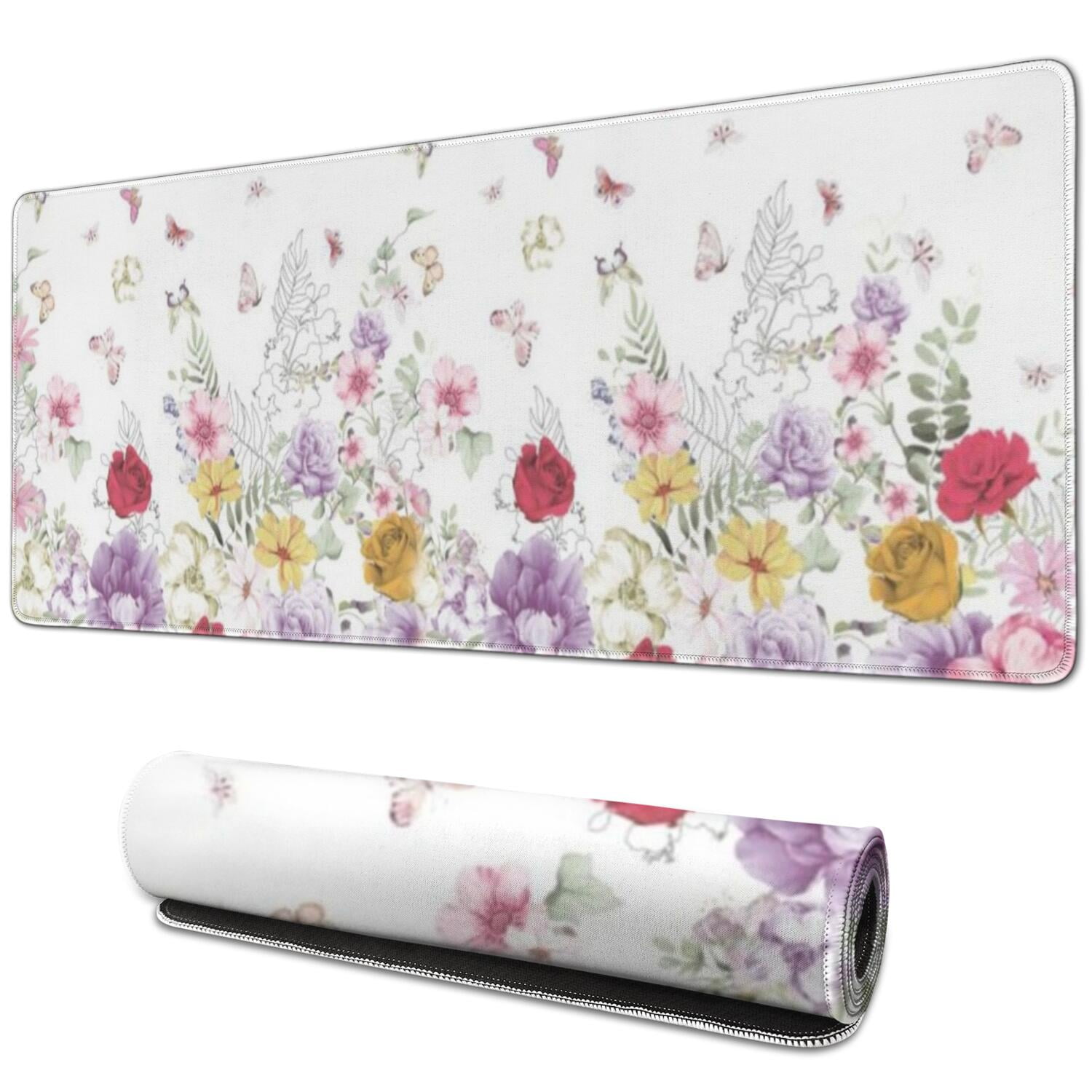 Long Mouse Pads for Desk,Pioneer Flower Floral Print Pattern Desk Mats on Top Of Desks, Desk Mouse Pad Extra Large with 3mm Non-Slip Base and Stitched Edge for Gaming,Office,Work,Home 31.5"x11.8"