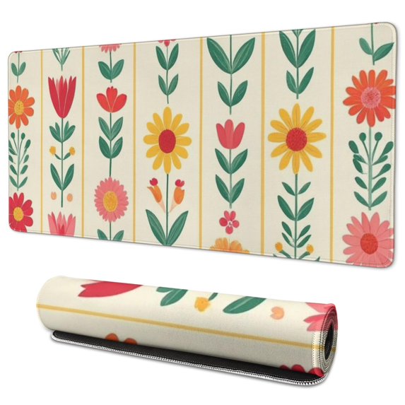 Long Mouse Pads for Desk,Pioneer Flower Floral Print Pattern Desk Mats on Top Of Desks, Desk Mouse Pad Extra Large with 3mm Non-Slip Base and Stitched Edge for Gaming,Office,Work,Home 35.4"x15.7"