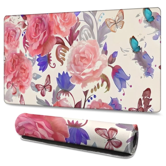 Long Mouse Pads for Desk,Pioneer Flower Floral Print Pattern Desk Mats on Top Of Desks, Desk Mouse Pad Extra Large with 3mm Non-Slip Base and Stitched Edge for Gaming,Office,Work,Home 47.3"x23.6"
