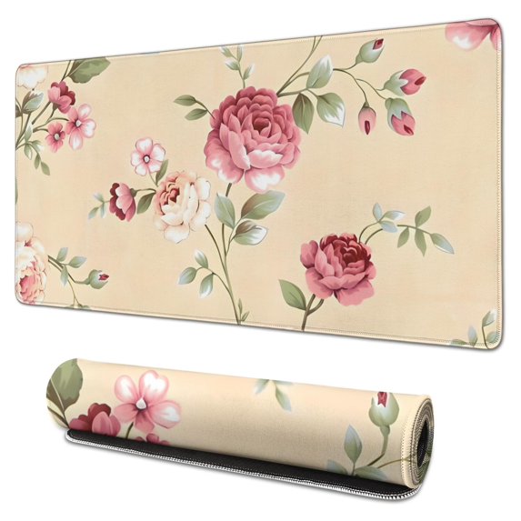 Long Mouse Pads for Desk,Pioneer Flower Floral Print Pattern Desk Mats on Top Of Desks, Desk Mouse Pad Extra Large with 3mm Non-Slip Base and Stitched Edge for Gaming,Office,Work,Home 31.5"x15.7"