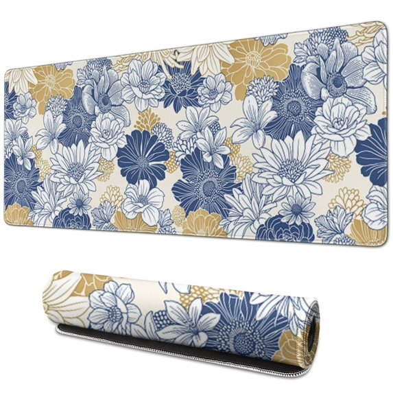 Long Mouse Pads for Desk,Pioneer Flower Floral Print Pattern Desk Mats on Top Of Desks, Desk Mouse Pad Extra Large with 3mm Non-Slip Base and Stitched Edge for Gaming,Office,Work,Home 31.5"x11.8"