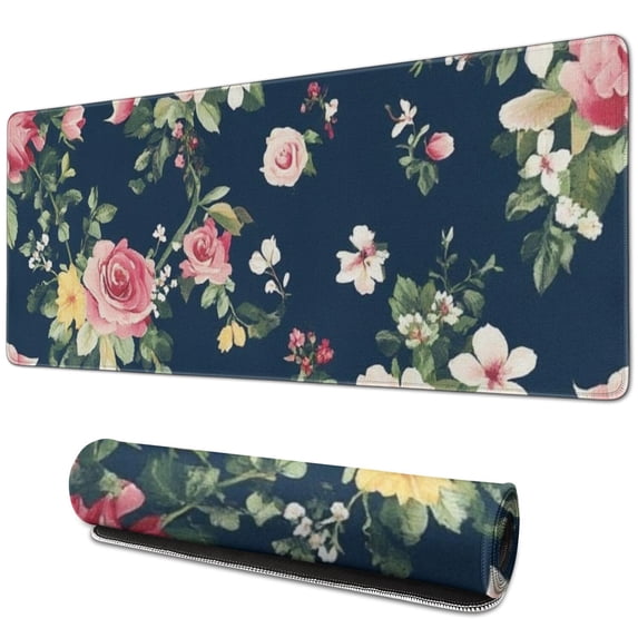 Long Mouse Pads for Desk,Pioneer Flower Floral Print Pattern Desk Mats on Top Of Desks, Desk Mouse Pad Extra Large with 3mm Non-Slip Base and Stitched Edge for Gaming,Office,Work,Home 31.5"x11.8"