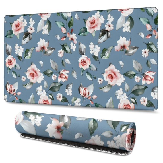 Long Mouse Pads for Desk,Pioneer Flower Floral Print Pattern Desk Mats on Top Of Desks, Desk Mouse Pad Extra Large with 3mm Non-Slip Base and Stitched Edge for Gaming,Office,Work,Home 47.3"x23.6"