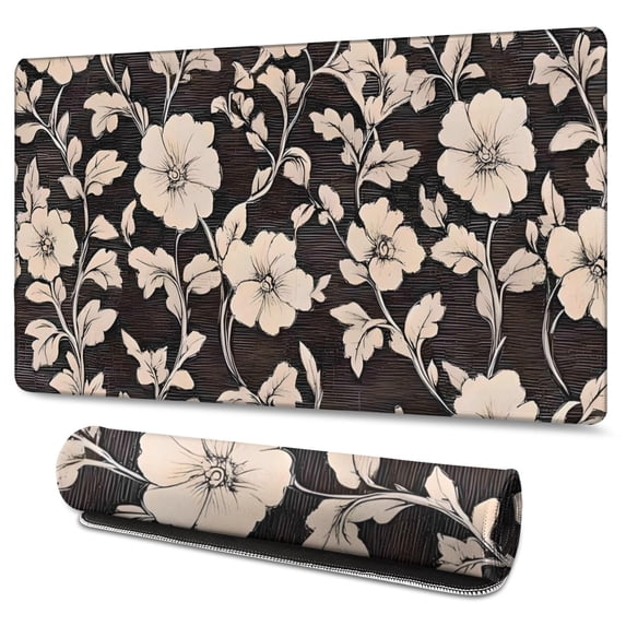 Long Mouse Pads for Desk,Pioneer Flower Floral Print Pattern Desk Mats on Top Of Desks, Desk Mouse Pad Extra Large with 3mm Non-Slip Base and Stitched Edge for Gaming,Office,Work,Home 47.3"x23.6"