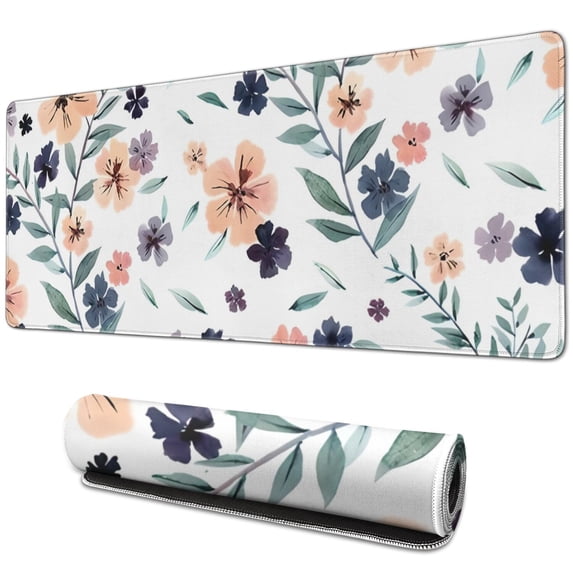 Long Mouse Pads for Desk,Pioneer Flower Floral Print Pattern Desk Mats on Top Of Desks, Desk Mouse Pad Extra Large with 3mm Non-Slip Base and Stitched Edge for Gaming,Office,Work,Home 31.5"x11.8"