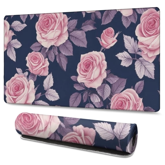 Long Mouse Pads for Desk,Pioneer Flower Floral Print Pattern Desk Mats on Top Of Desks, Desk Mouse Pad Extra Large with 3mm Non-Slip Base and Stitched Edge for Gaming,Office,Work,Home 47.3"x23.6"