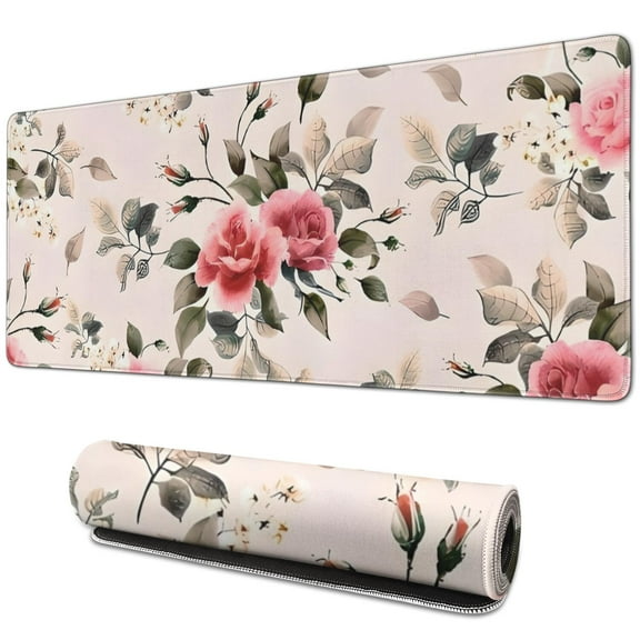 Long Mouse Pads for Desk,Pioneer Flower Floral Print Pattern Desk Mats on Top Of Desks, Desk Mouse Pad Extra Large with 3mm Non-Slip Base and Stitched Edge for Gaming,Office,Work,Home 31.5"x11.8"