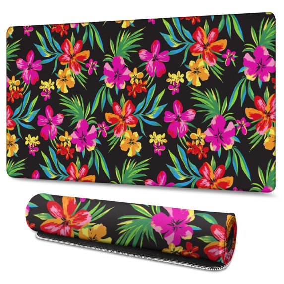 Long Mouse Pads for Desk,Pioneer Flower Floral Print Pattern Desk Mats on Top Of Desks, Desk Mouse Pad Extra Large with 3mm Non-Slip Base and Stitched Edge for Gaming,Office,Work,Home 47.3"x23.6"