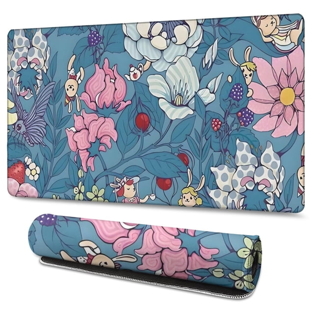 Long Mouse Pads for Desk,Pioneer Flower Floral Print Pattern Desk Mats on Top Of Desks, Desk Mouse Pad Extra Large with 3mm Non-Slip Base and Stitched Edge for Gaming,Office,Work,Home 47.3"x23.6"