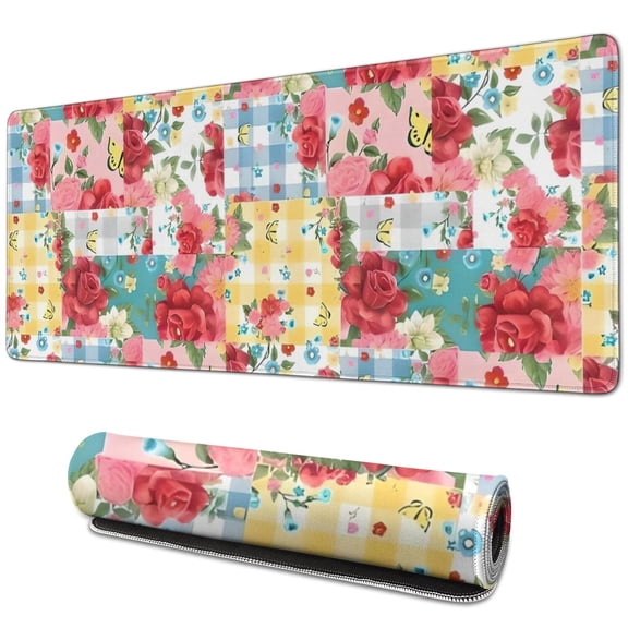Long Mouse Pads for Desk,Pioneer Flower Floral Print Pattern Desk Mats on Top Of Desks, Desk Mouse Pad Extra Large with 3mm Non-Slip Base and Stitched Edge for Gaming,Office,Work,Home 31.5"x11.8"