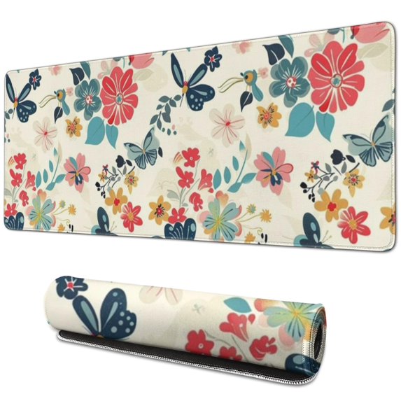 Long Mouse Pads for Desk,Pioneer Flower Floral Print Pattern Desk Mats on Top Of Desks, Desk Mouse Pad Extra Large with 3mm Non-Slip Base and Stitched Edge for Gaming,Office,Work,Home 31.5"x11.8"