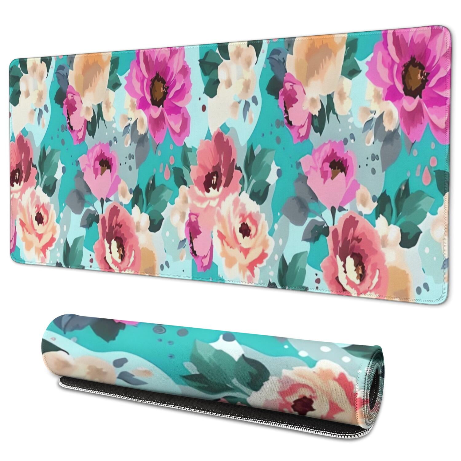 Long Mouse Pads for Desk,Pioneer Flower Floral Print Pattern Desk Mats on Top Of Desks, Desk Mouse Pad Extra Large with 3mm Non-Slip Base and Stitched Edge for Gaming,Office,Work,Home 35.4"x15.7"